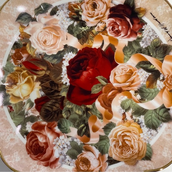 Franklin Mint Set of 2 Plates Porcelain 24 Kt Gold Trim Bouquet Limit Edition - Picture 8 of 9